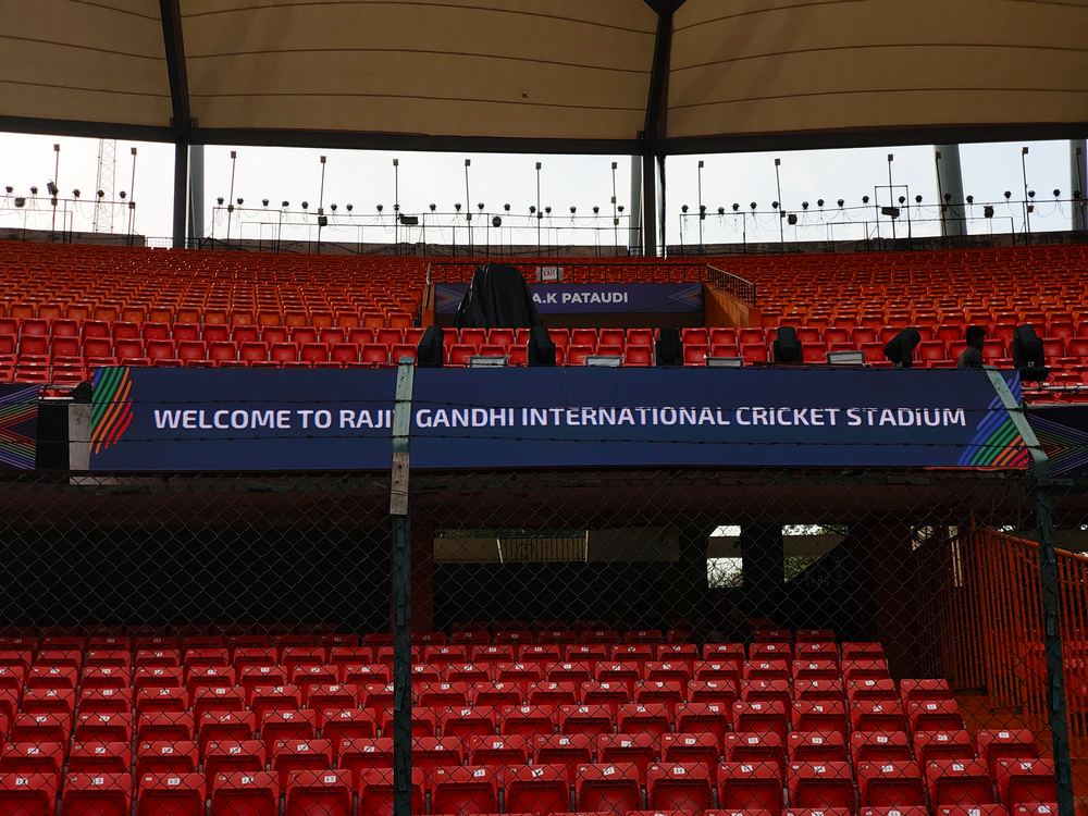 Close-up of perimeter LED fascia screen inside the stadium stand